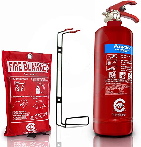 FSS UK 2 KG ABC Dry Powder British Standard KITEMARKED FIRE Extinguisher with CE Marked FIRE Blanket. Ideal for Homes Kitchens Workplace WORKSHOPS Offices Warehouses GARAGES Hotels Restaurants (2p+B)